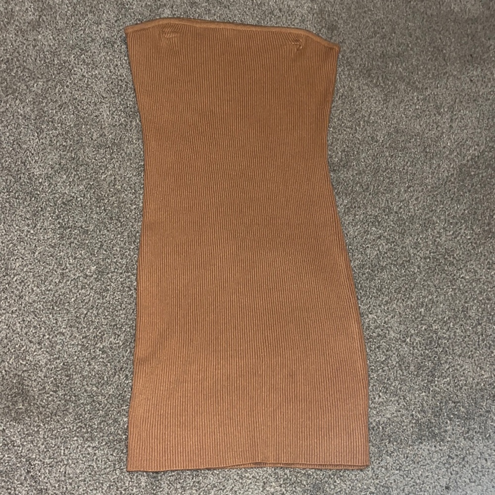 Kendall & Kylie S Light Brown Strapless Knit Dress